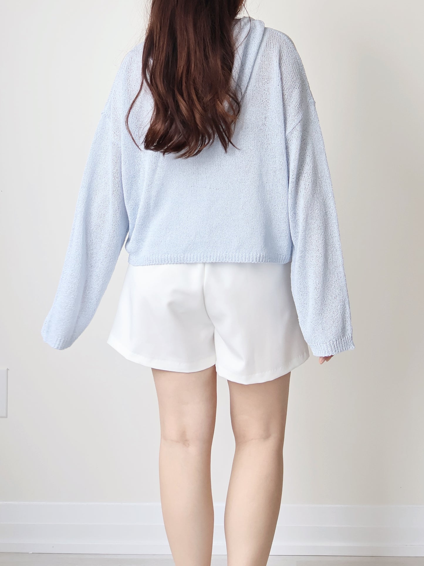 Relaxed 2-Button Hooded UV knit Top(Skyblue)
