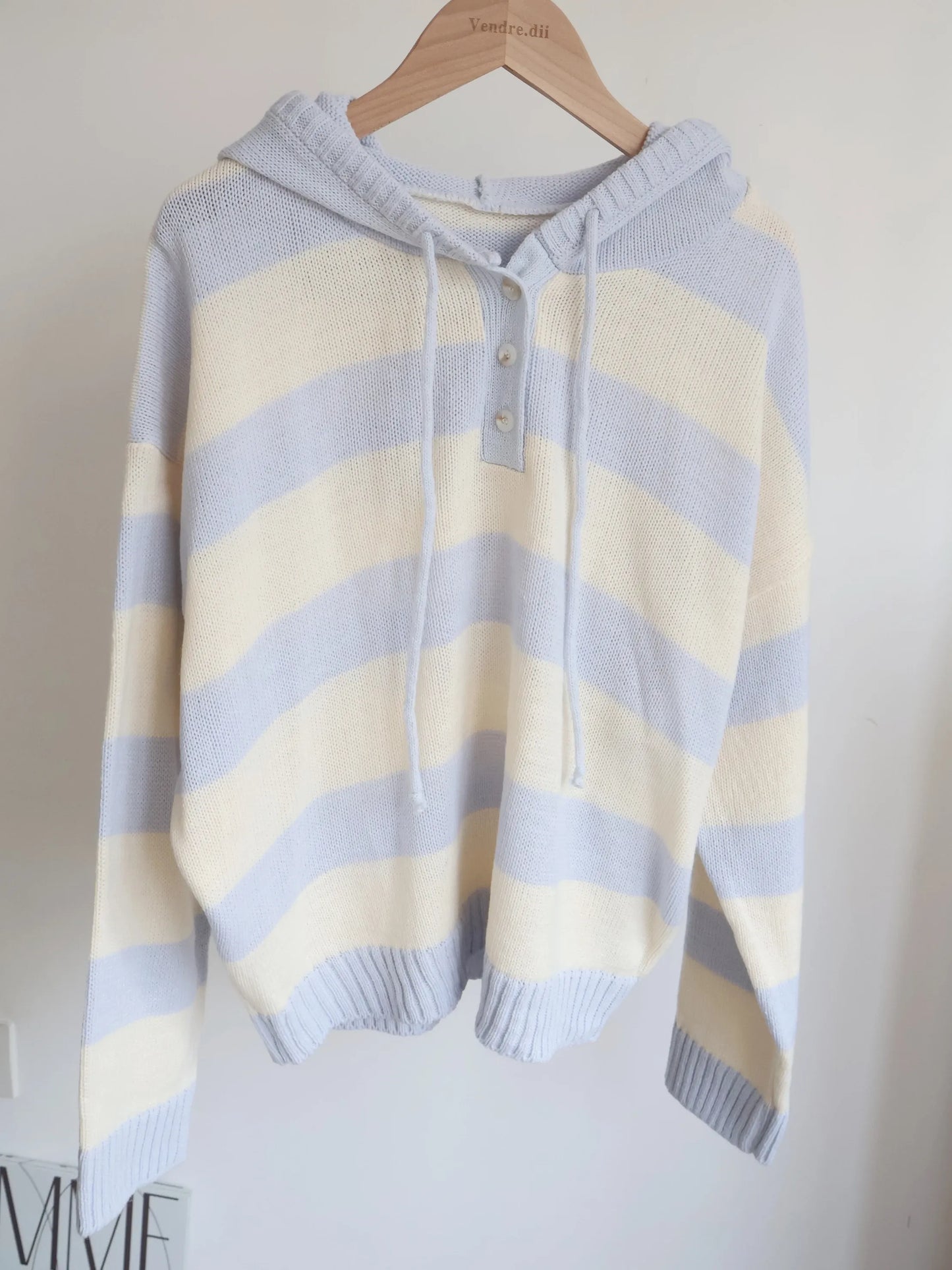 Misty Striped Knit Hoodie(Cream x Sky Blue)