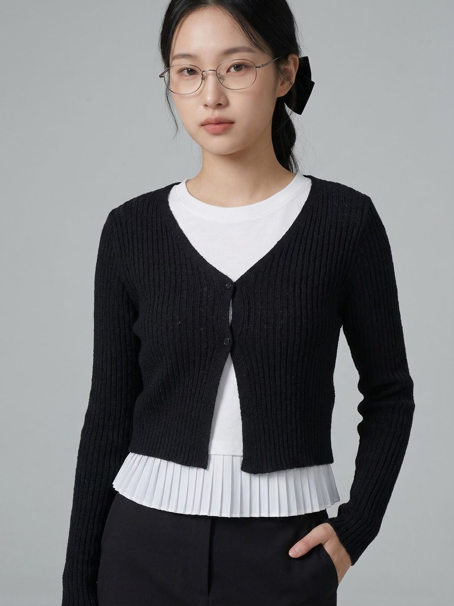 V Neck Two Buttons Knit Cardigan(5 Colors)