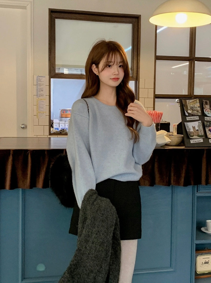 Round Neck Marshmallow Lambswool Sweater(10 Colors)