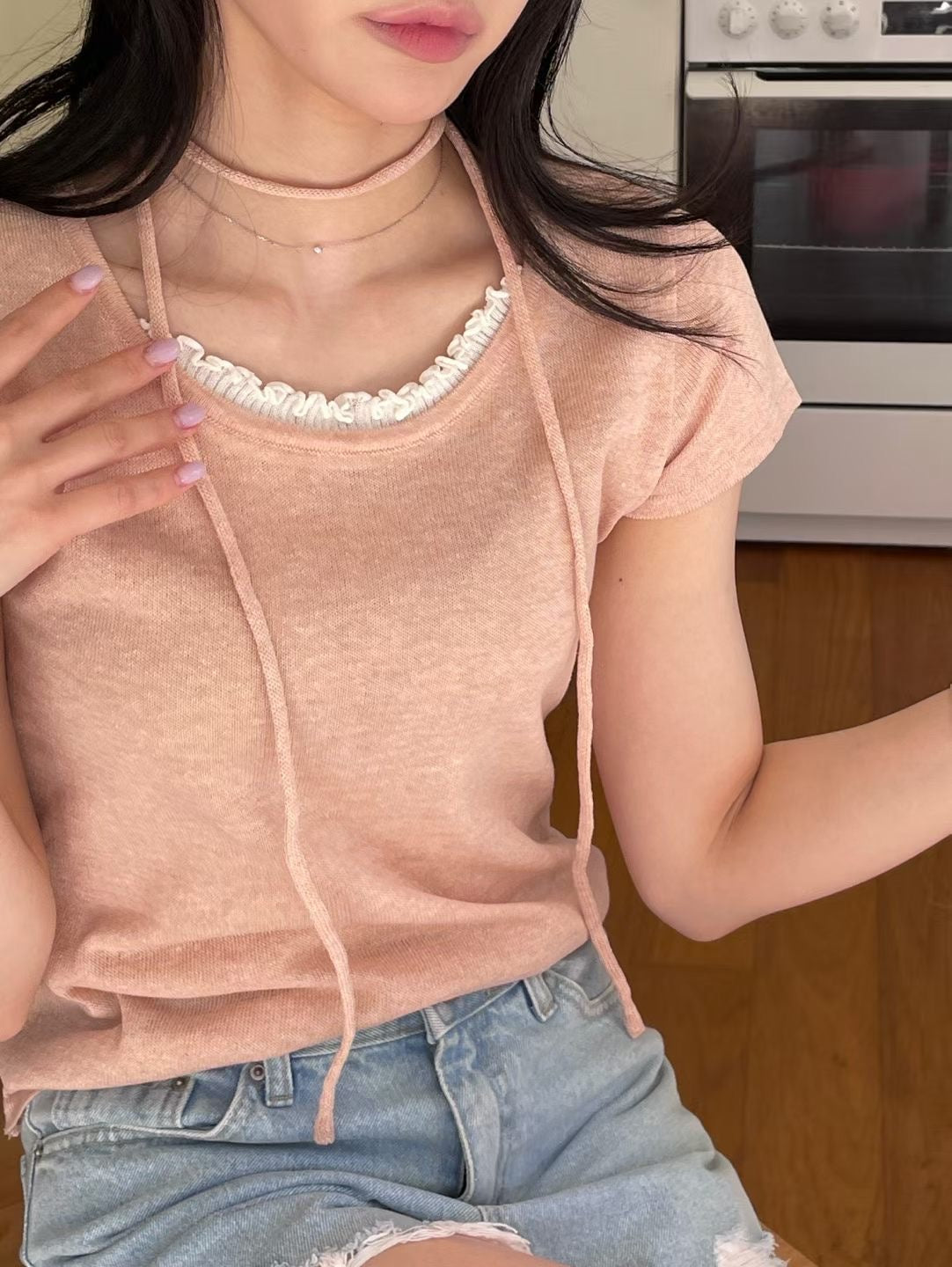 Elegant Scalloped-Trim Breathable Linen Knit Top(4 colors)