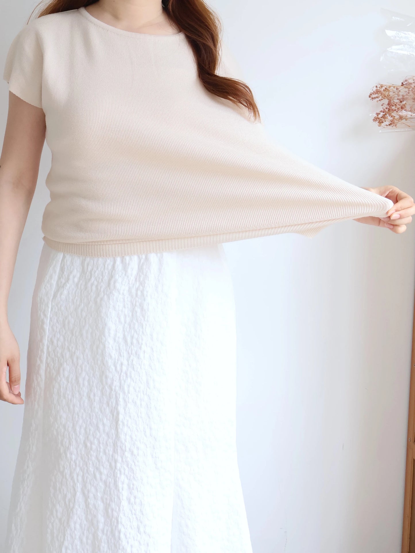 Mochi-Soft Flattering Knit Top(Ivory)