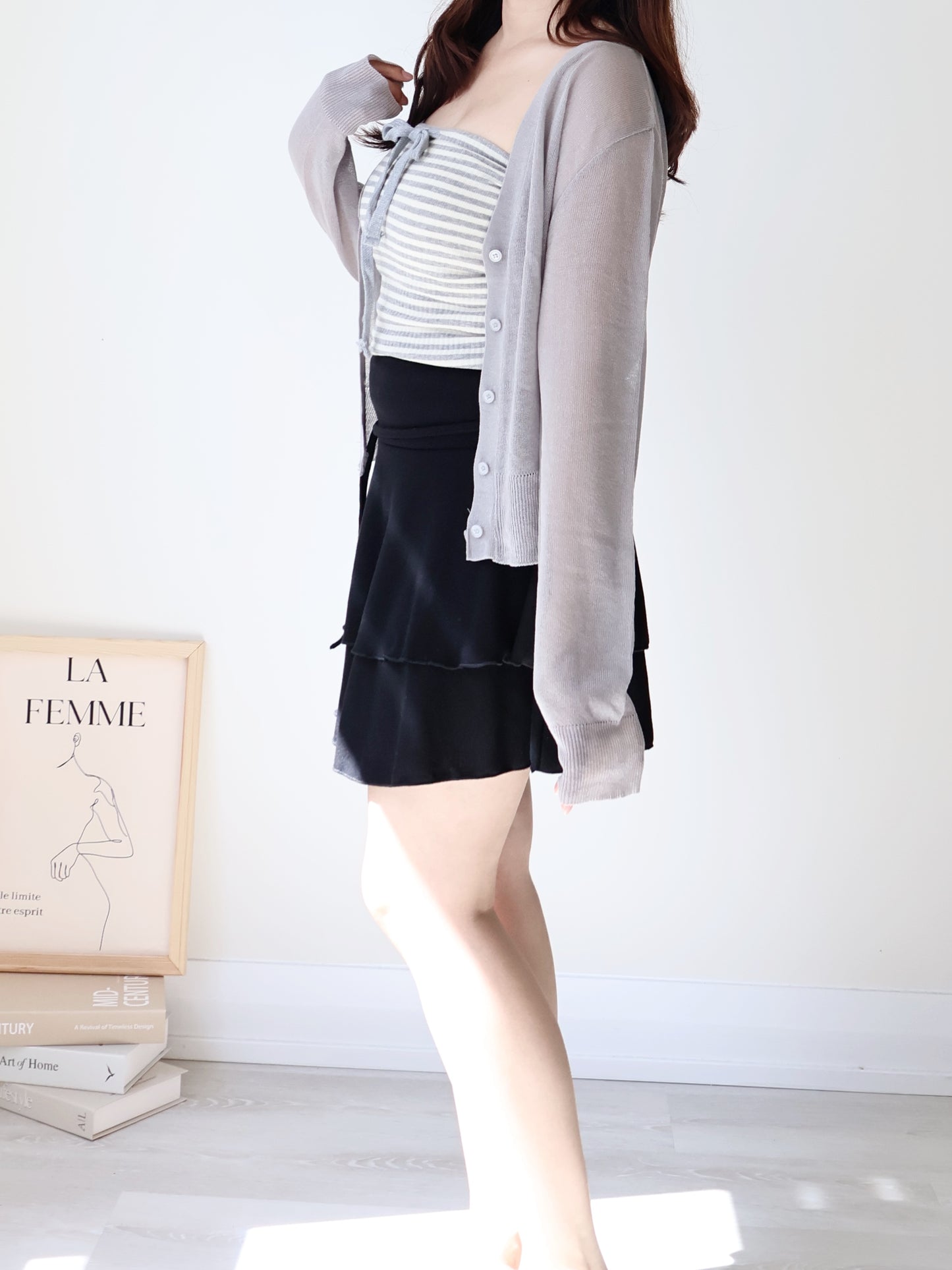 Flowy Flex-Waist Tiered A-Line Mini Skirt(Black)