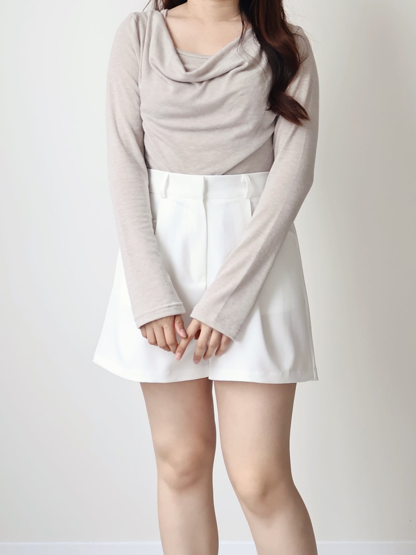 2-Way Silky Smooth Faxu Layered Top(Beige)