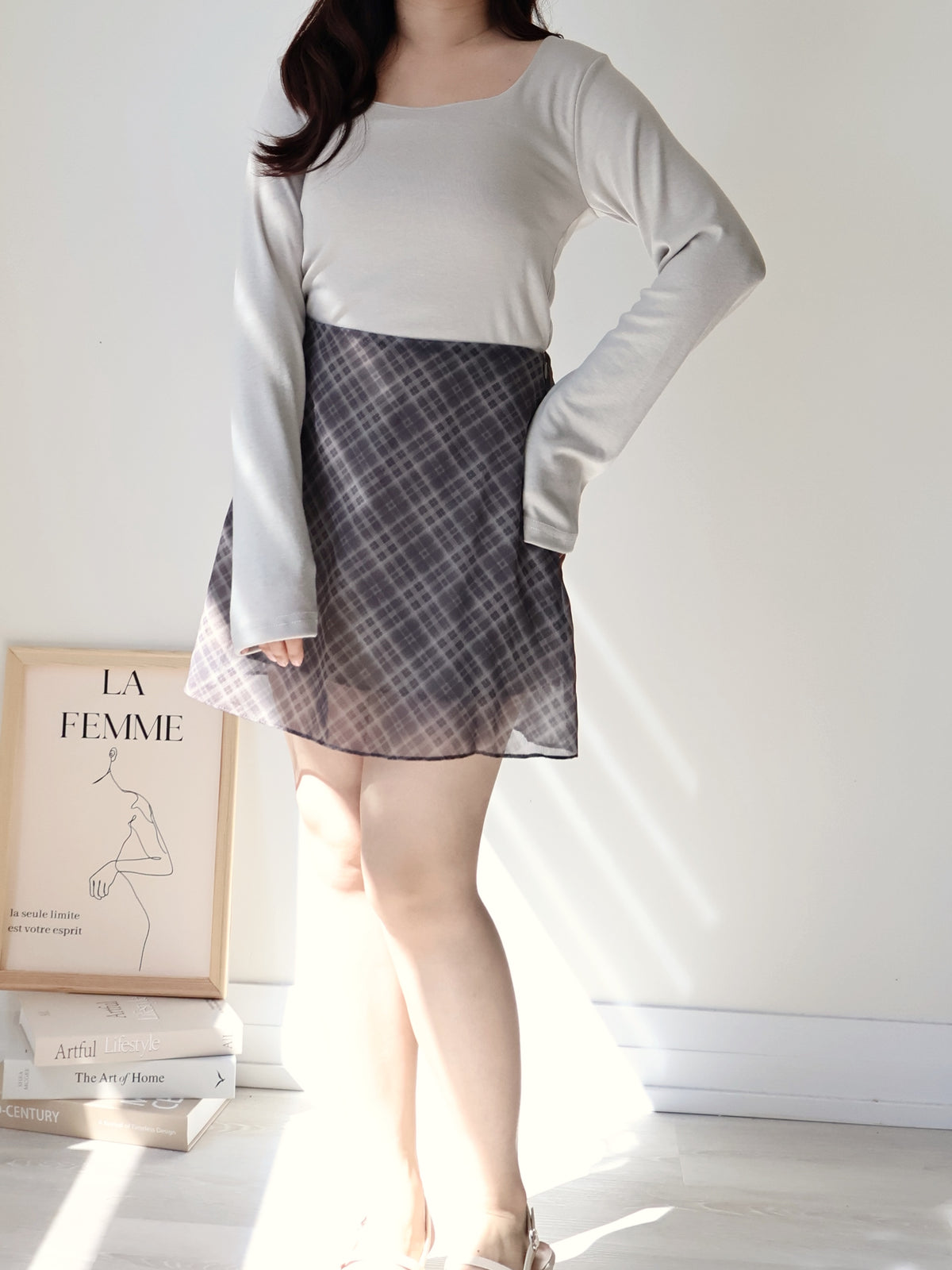 Non-See-Through Square Neck Mochi Top(Beige)