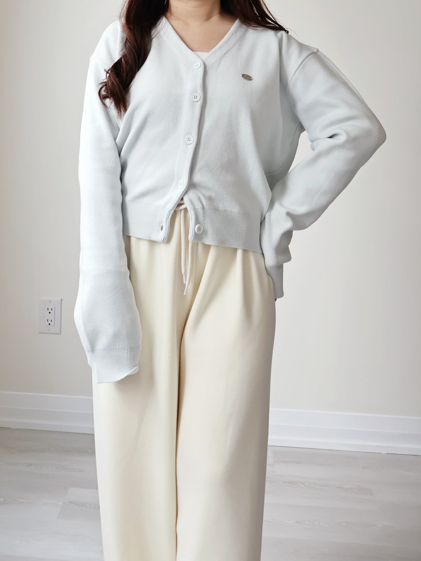 V-neck Silver Plaque Mochi Cardigan(Mint)