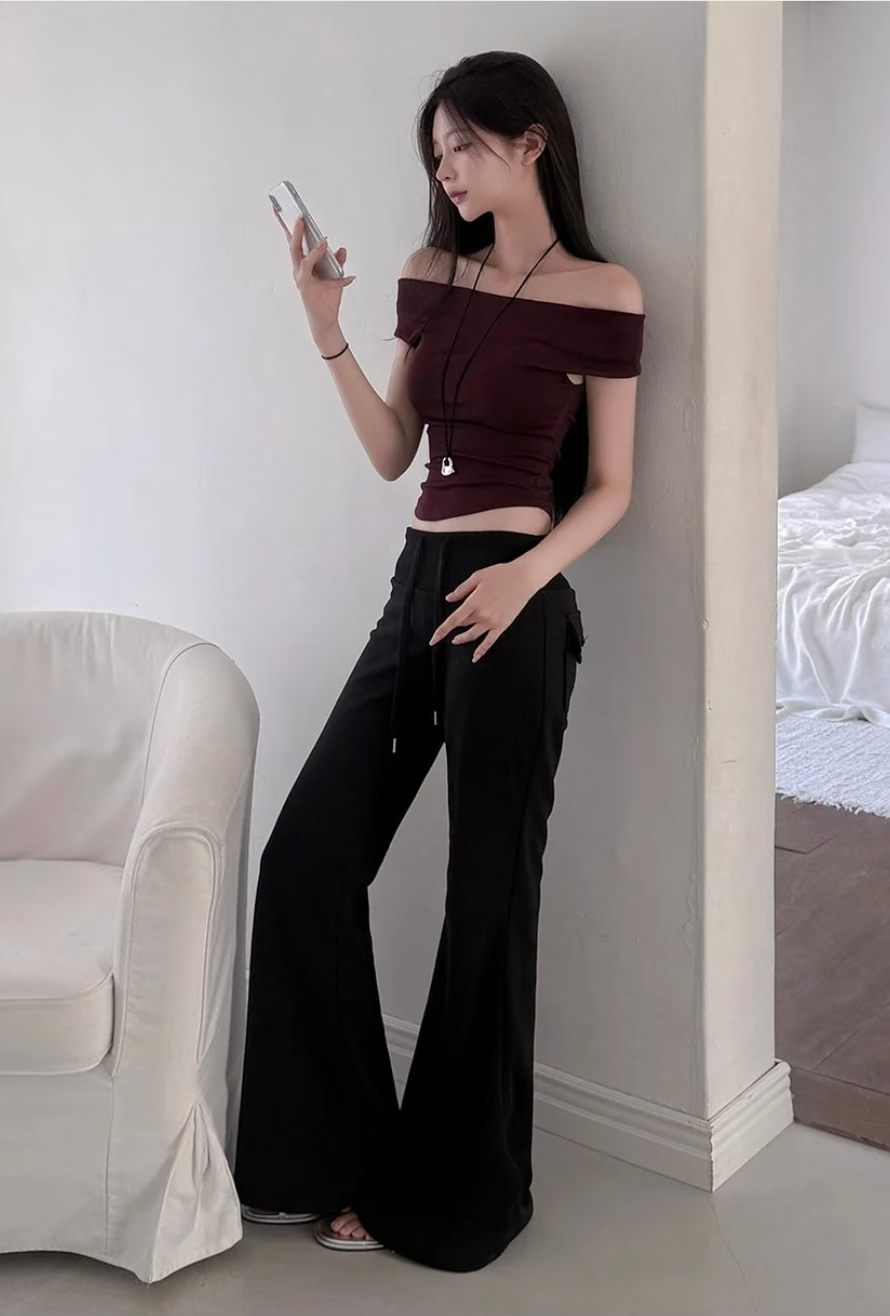 French Off-Shoulder Stretch Cotton Top(5 Colors)