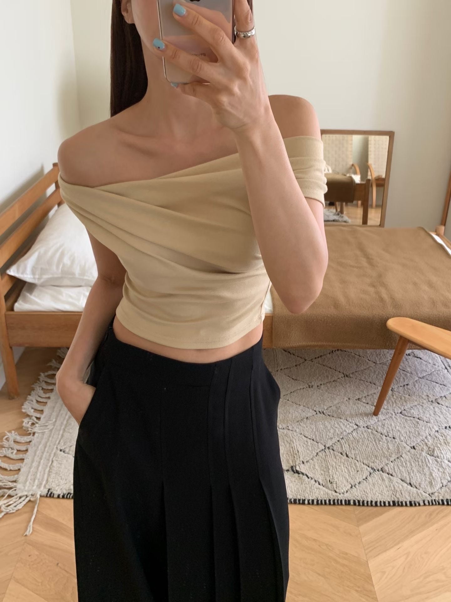 2-Way Boatneck Off-Shoulder Draped Cotton Top(6 Colors)