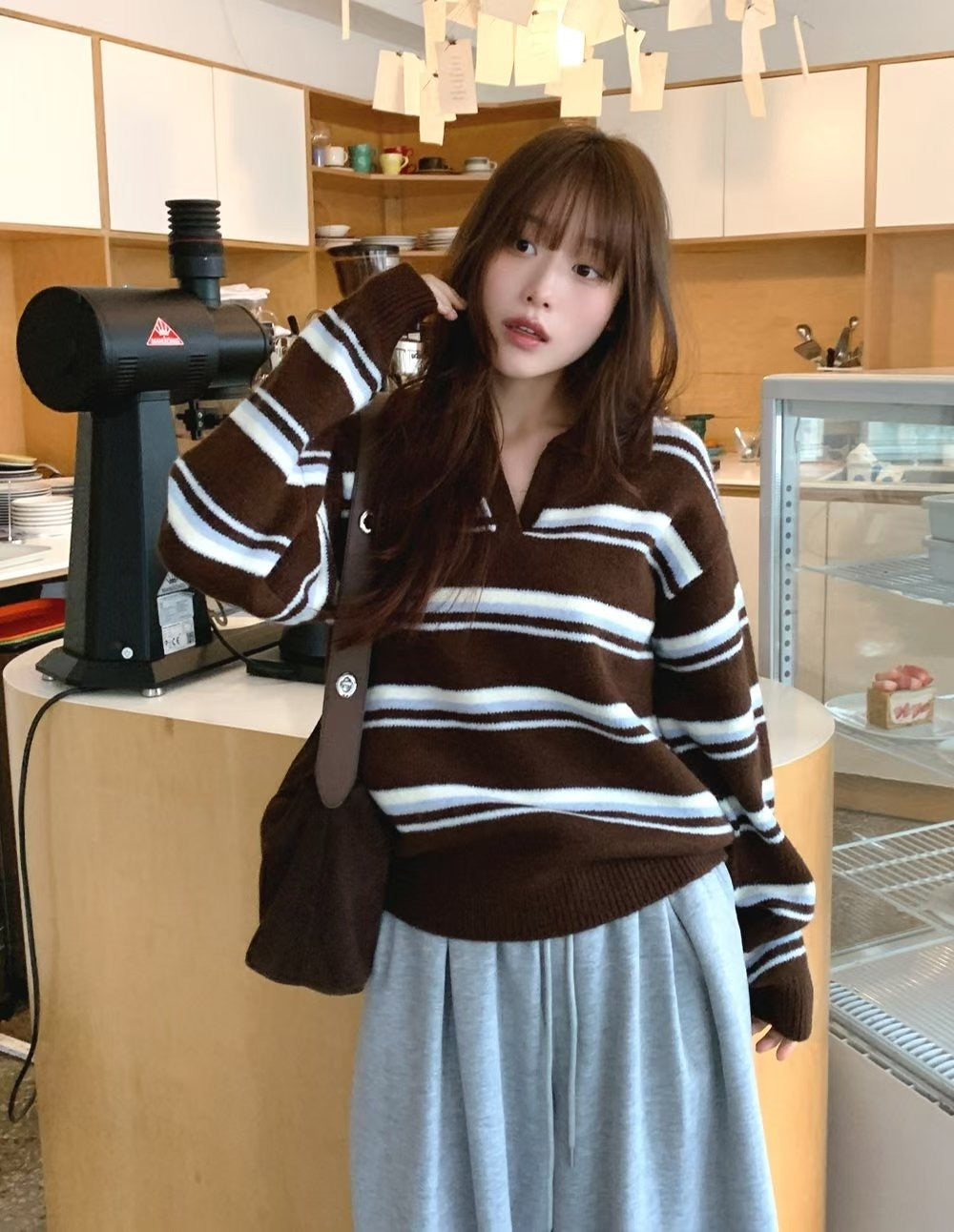 Lapel Striped Sweater(3 colors)