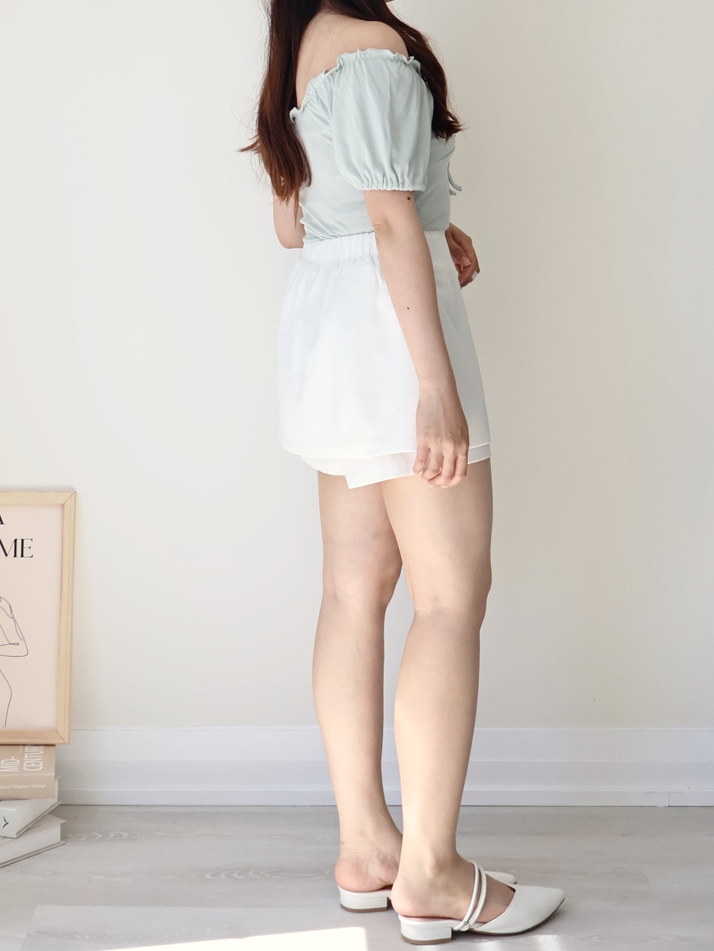 2-Way Romantic Flutter Trim Soft Draped Top(Mint)
