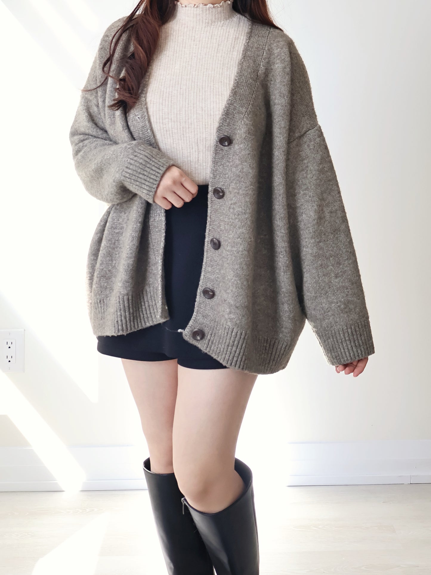 10% Lambswool Marshmallow Oversized Cardigan(Mocha)