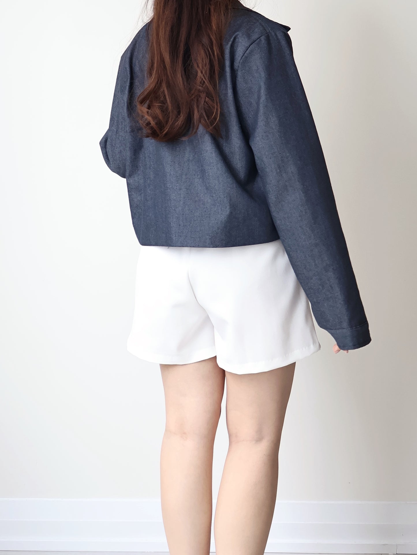 Airy Relaxed Lapel Denim Jacket(Deep blue)