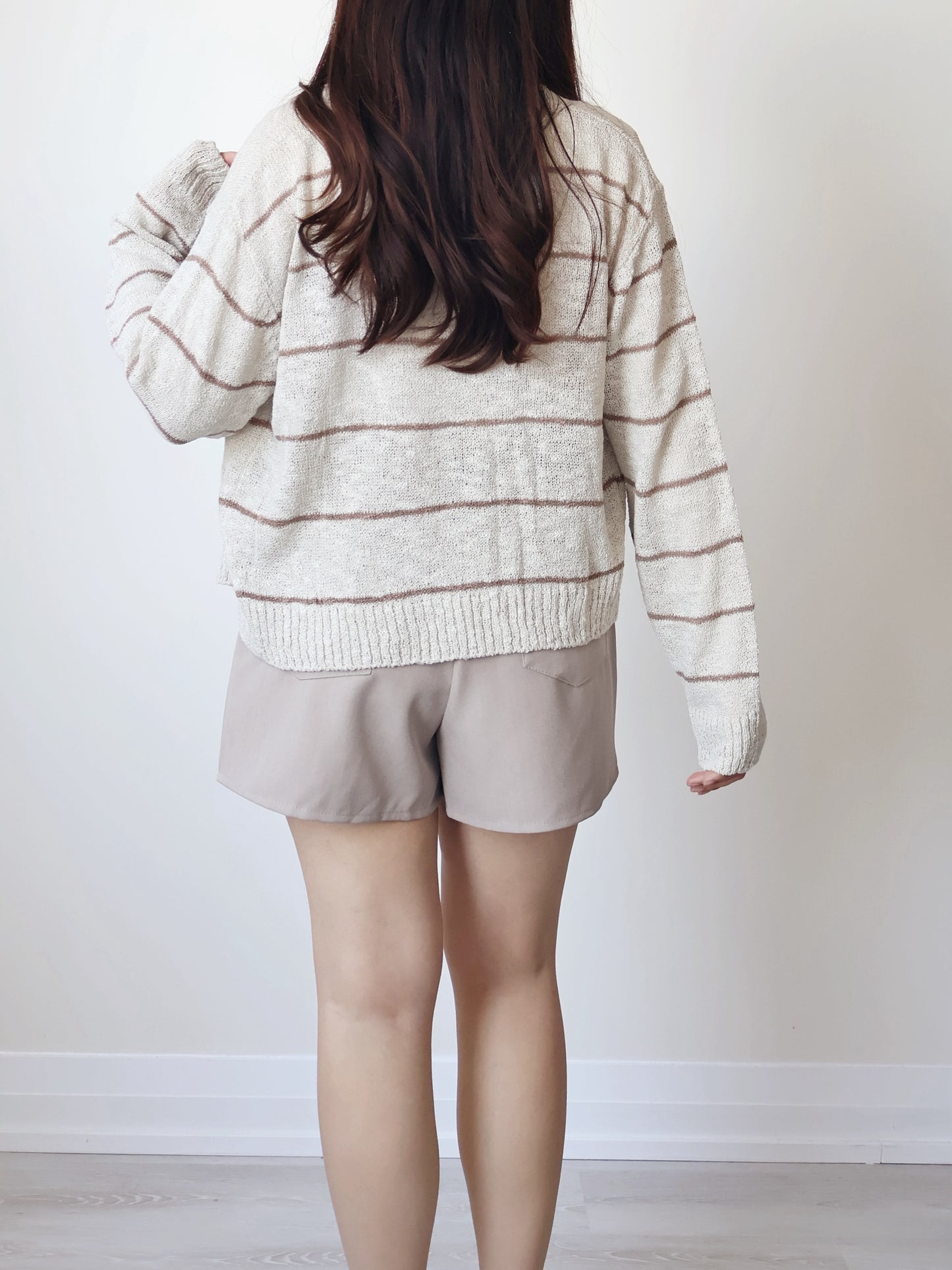 Minimalist Striped Snowy Yarn Cardigan(Beige)