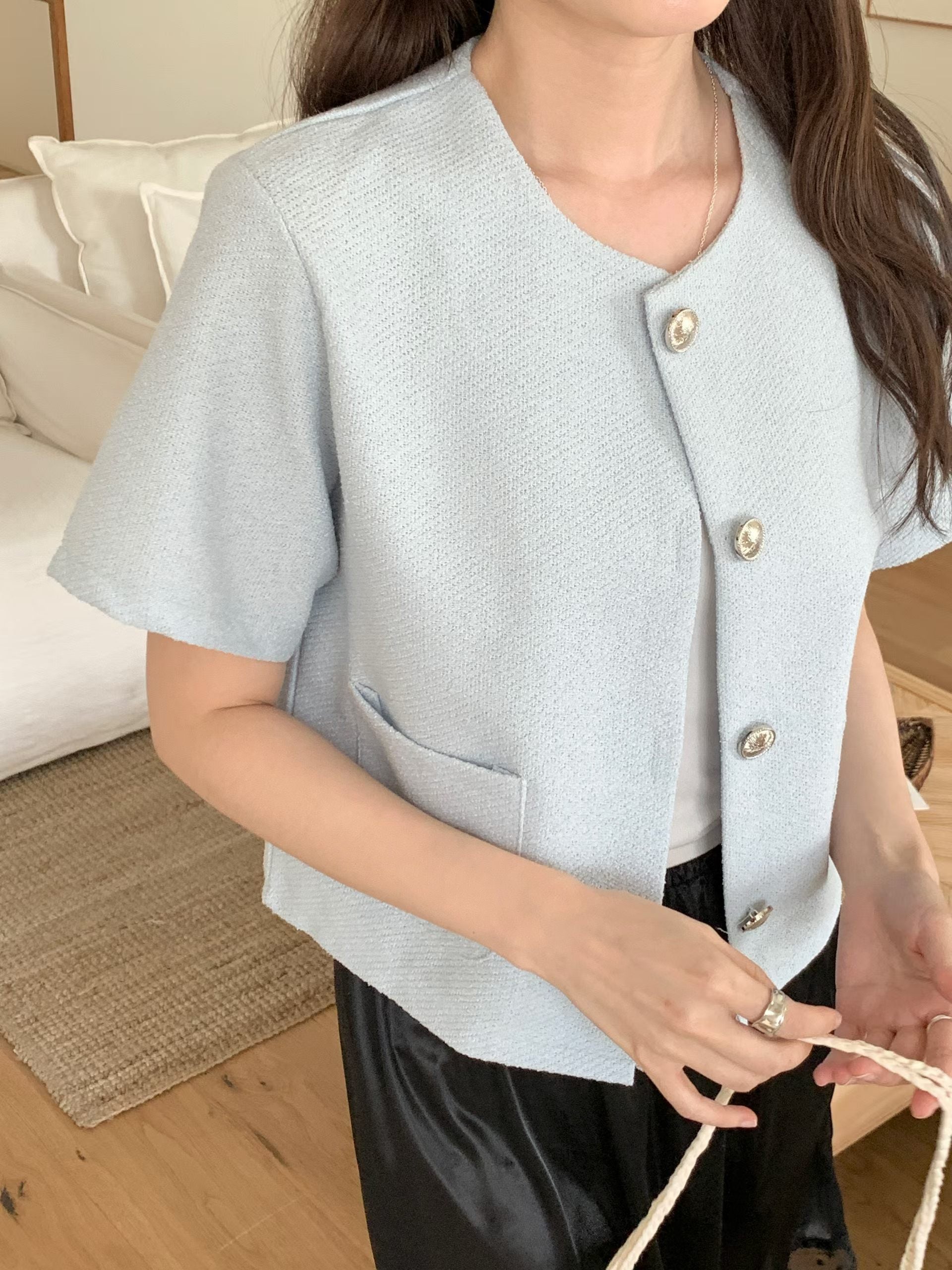 Sophisticated Sculptural Button Tweed Jacket(3 Colors) – Vendredii.ca