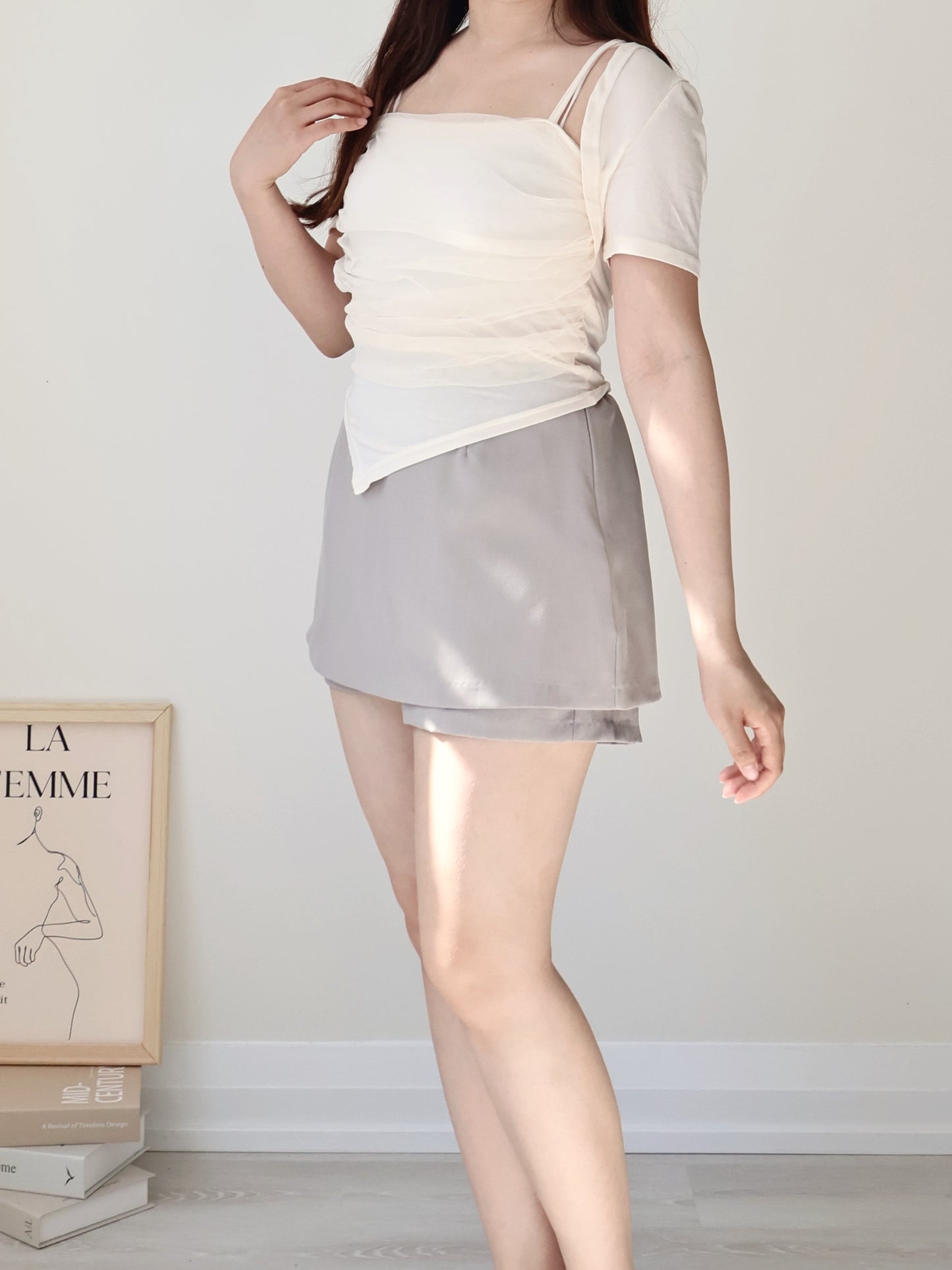 Ethereal Sheer Double-Strap Layering Top(Cream)