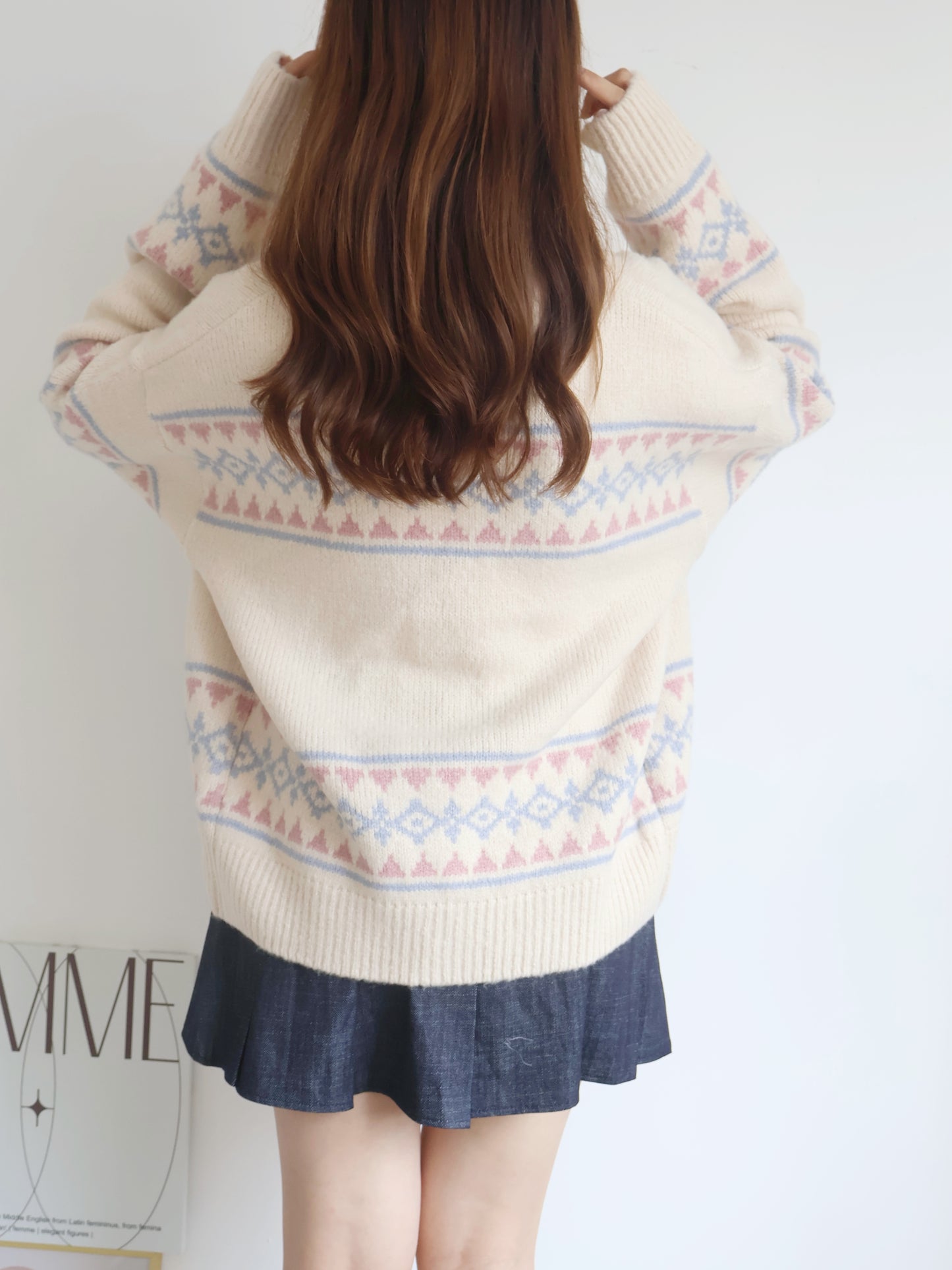 Jacquard Nordic Overfit Cardigan(Beige)