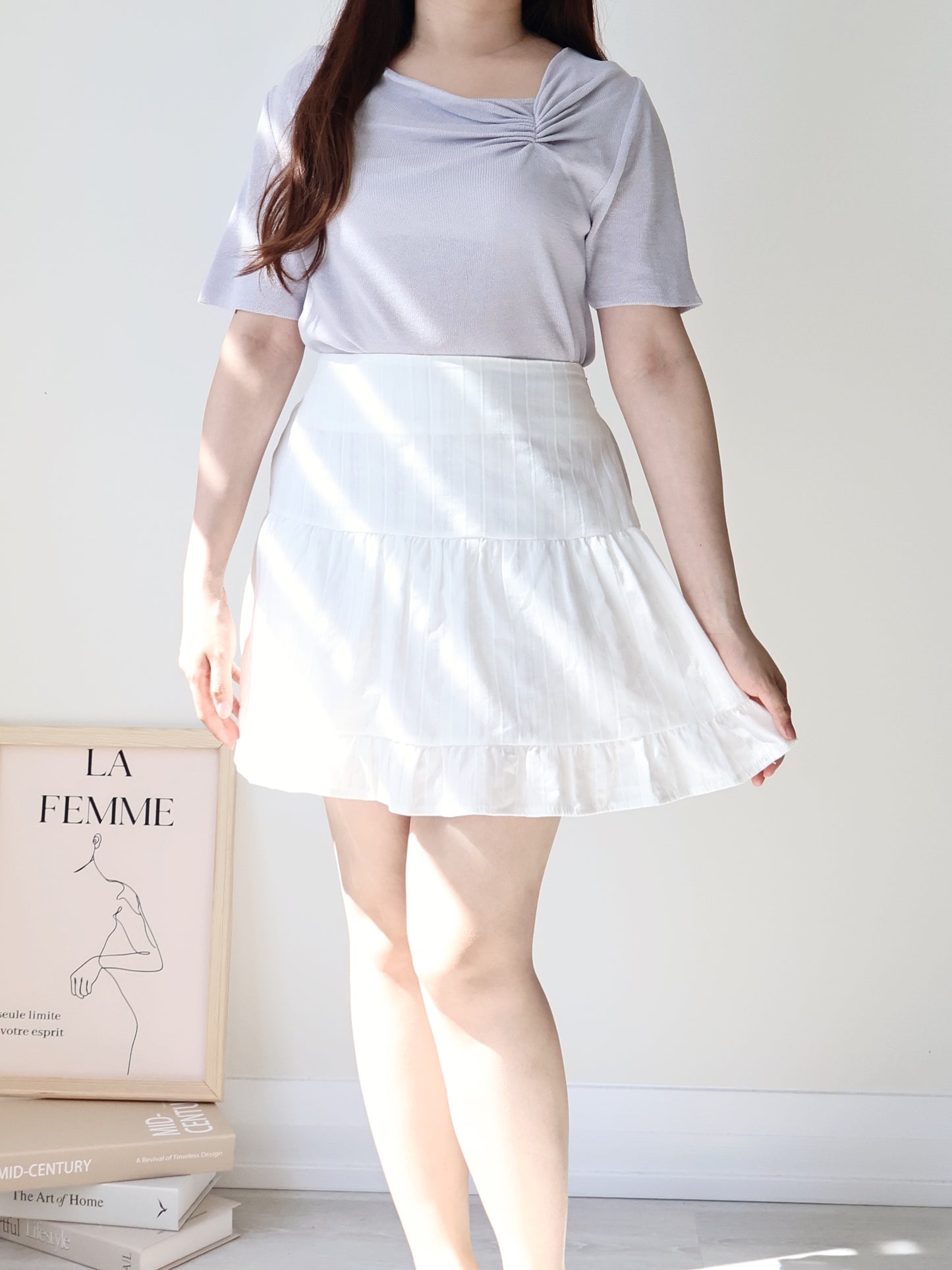 2-Way Elegant Tiered Pleat Ice Silk Knit Top(Lavender)
