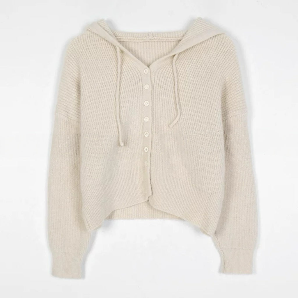 Casual Button Hooded Knit Cardigan