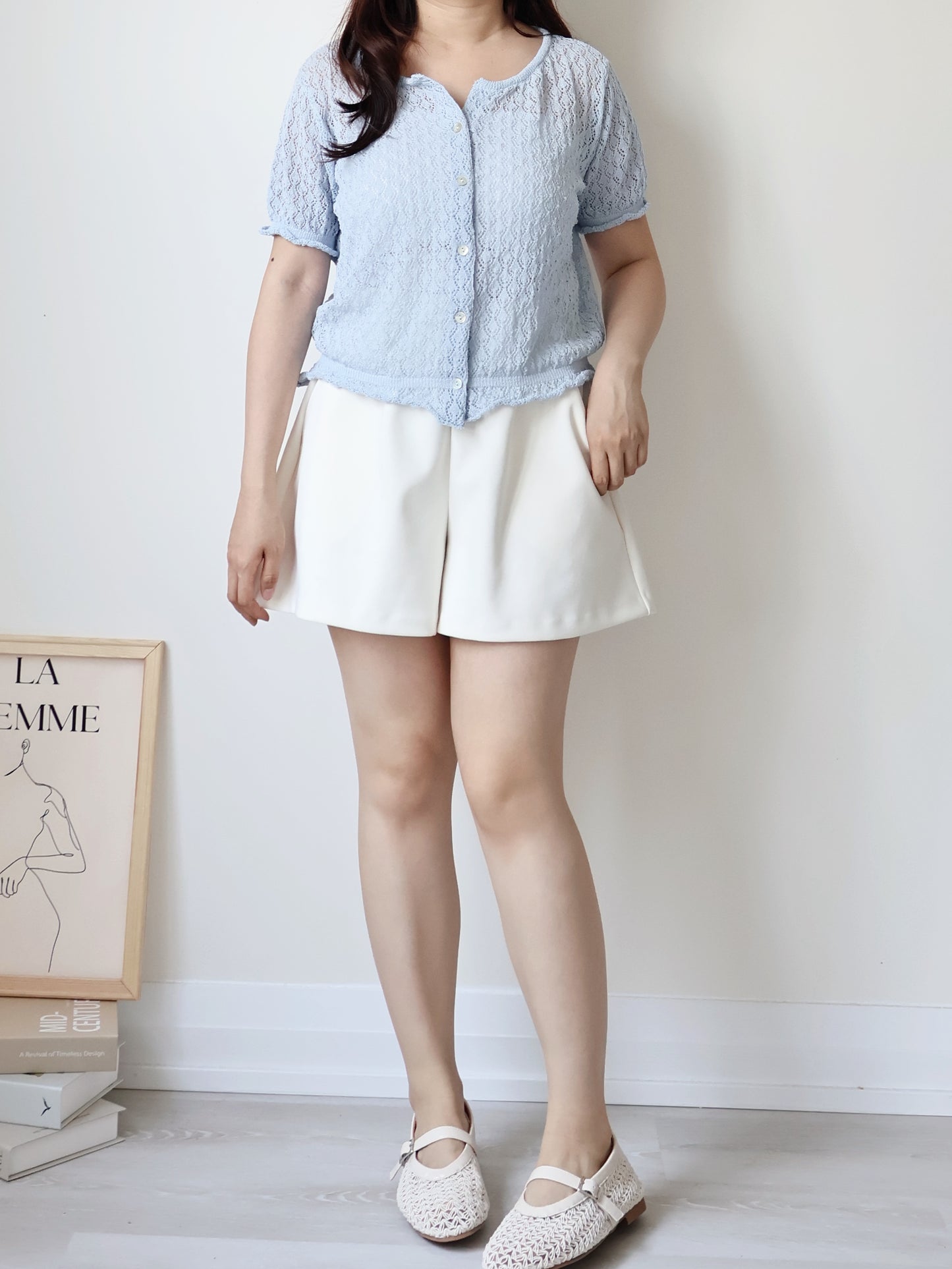 Holiday Vibe Diamond Openwork Knit Cardigan(Slyblue)