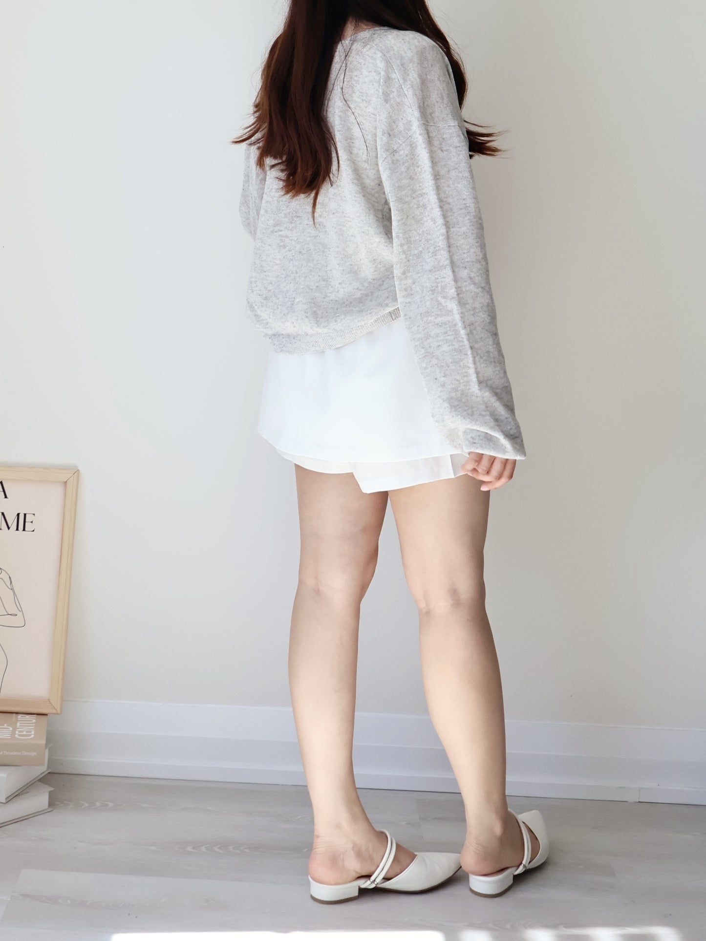 Airy Mélange Linen-Blend Pendant Cardigan(Grey)