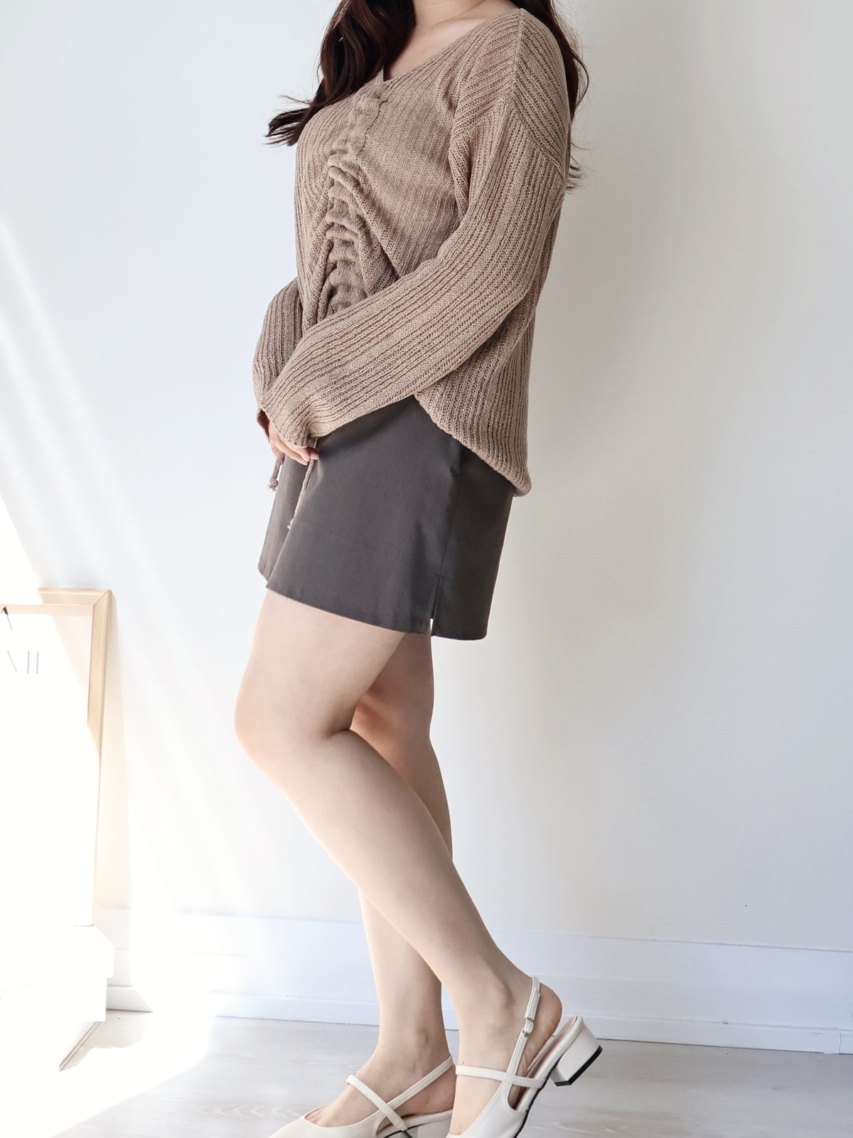 Effortless Drawstring Relaxed-Fit Knit Top(Brown)