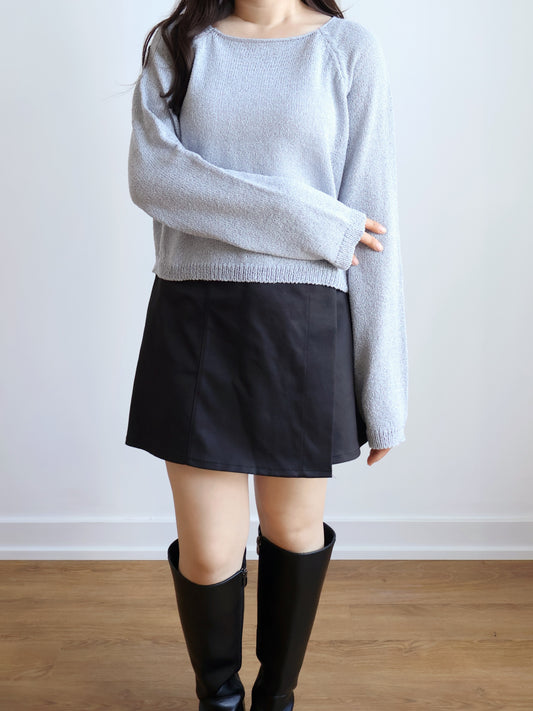 Cloudy Boat Neck Oversized Sweaters(Greyish Blue)