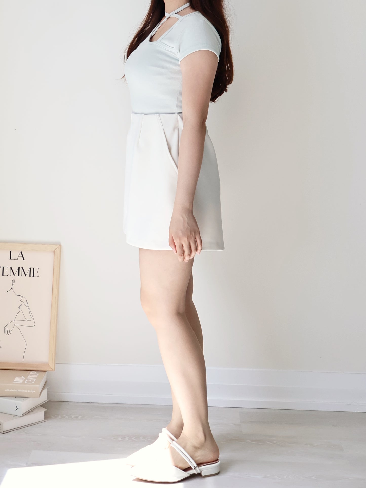 Asymmetric Halter-Tie Stretchy Top(Mint)
