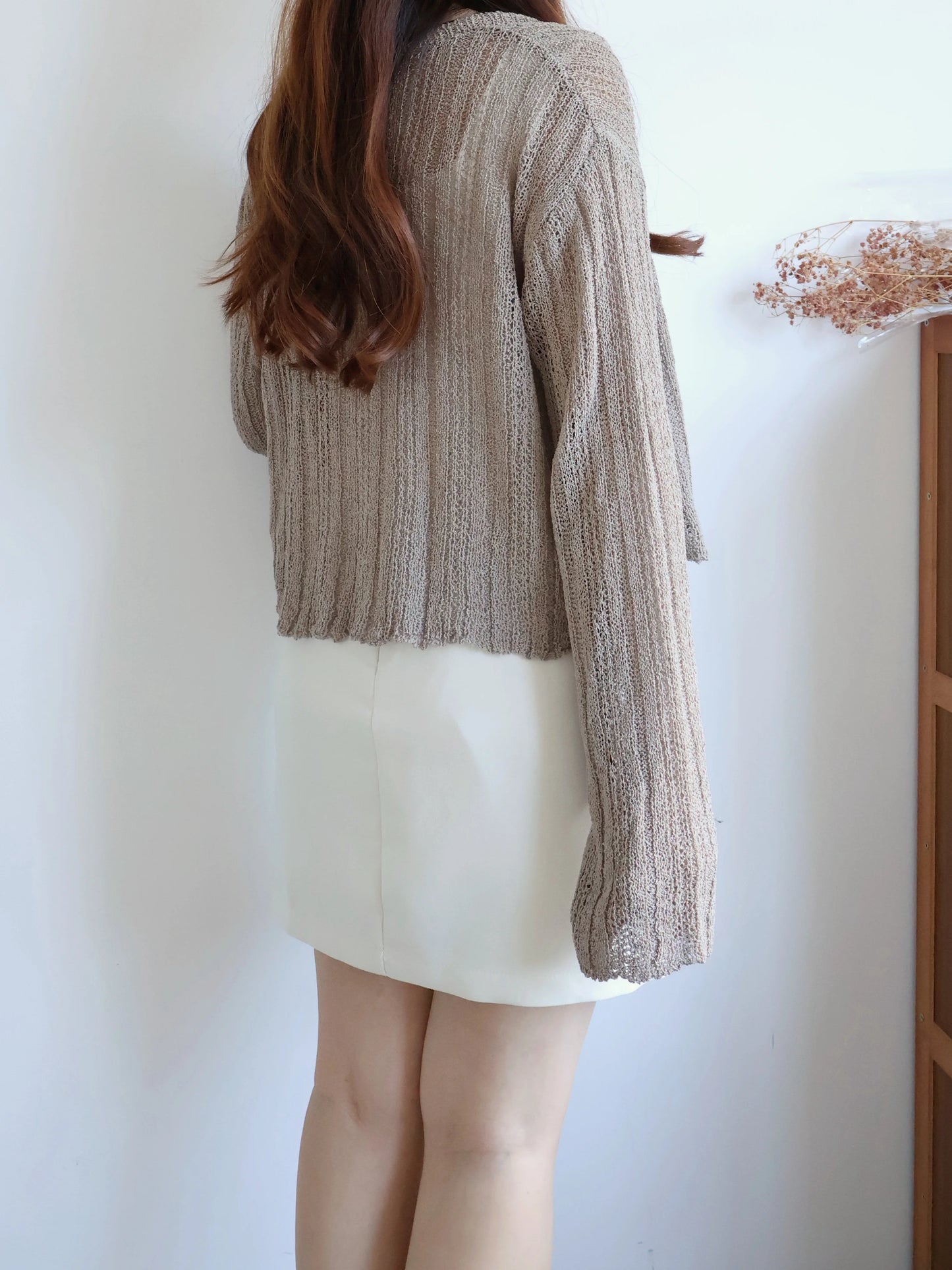 Cinnamon Stripe Draped Knit Cardigan(Brown)