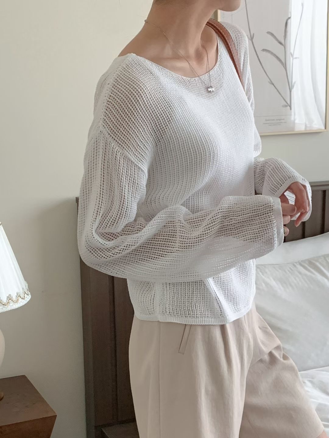 Boat Neck Hollow Knit Top + Knit Cami Set(4 Colors)