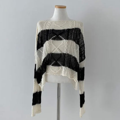 Soft Cable-Knit Colour-Block Top(Black)