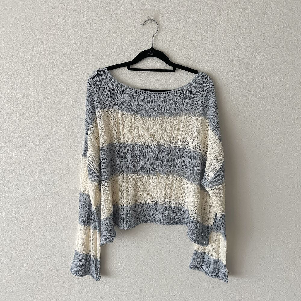 Soft Cable-Knit Colour-Block Top(Skyblue)