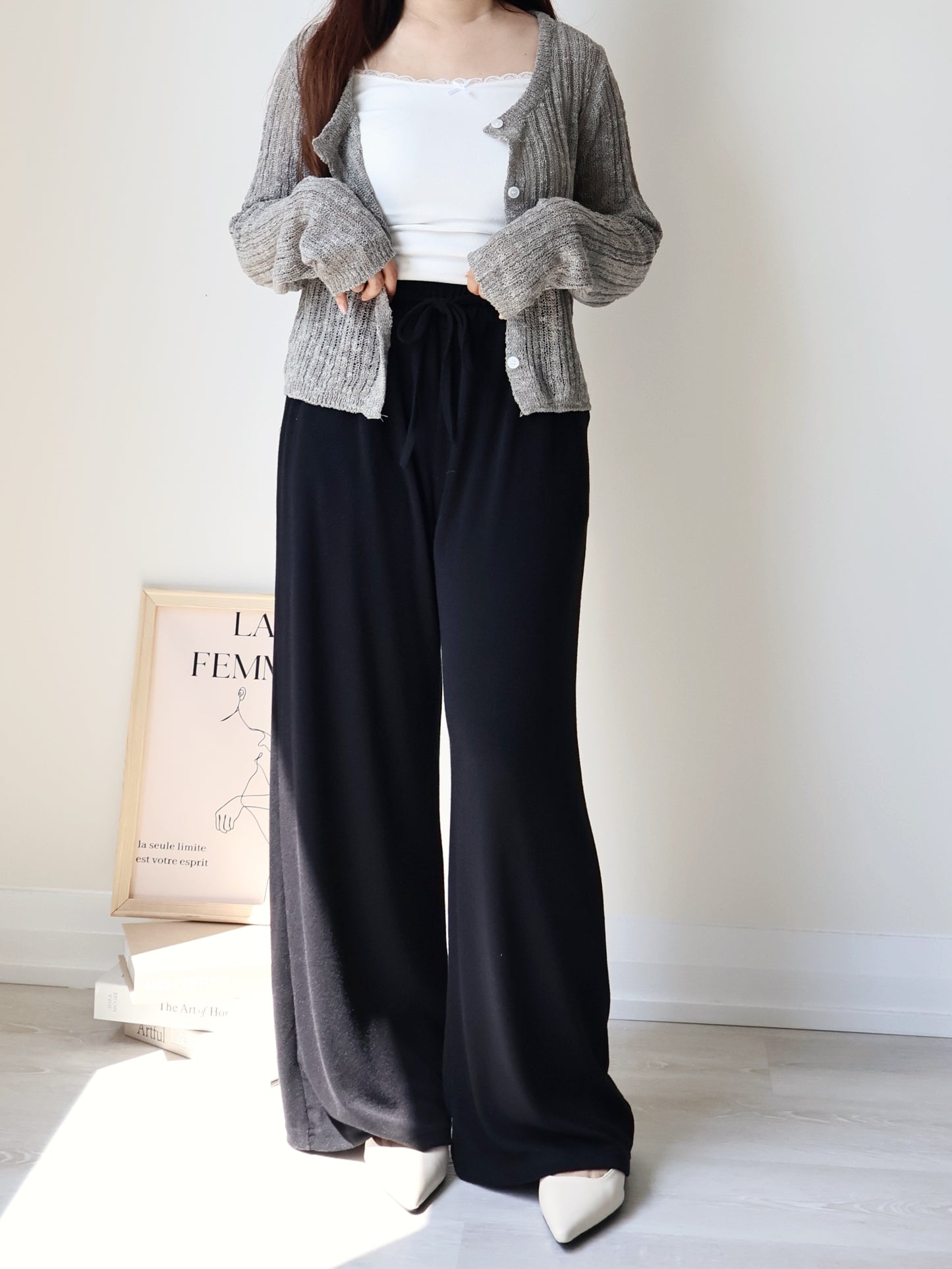 [2 Lengths] Cloud-Soft & Silk-Touch Cooling Wide-Leg Pants with Pockets(Black)