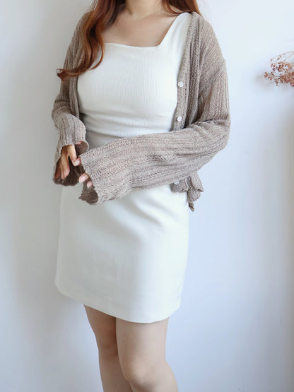Cinnamon Stripe Draped Knit Cardigan(Brown)