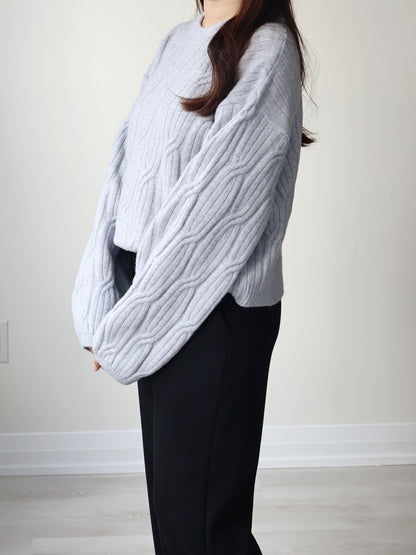 Cloud-Soft Twist Bread Sweater(Sky  blue)