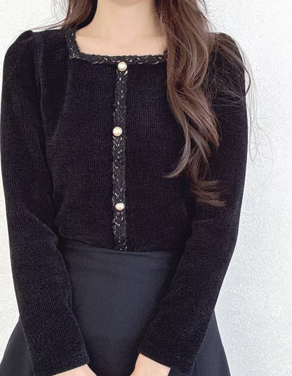 Square Neck Gold Button Corduroy top