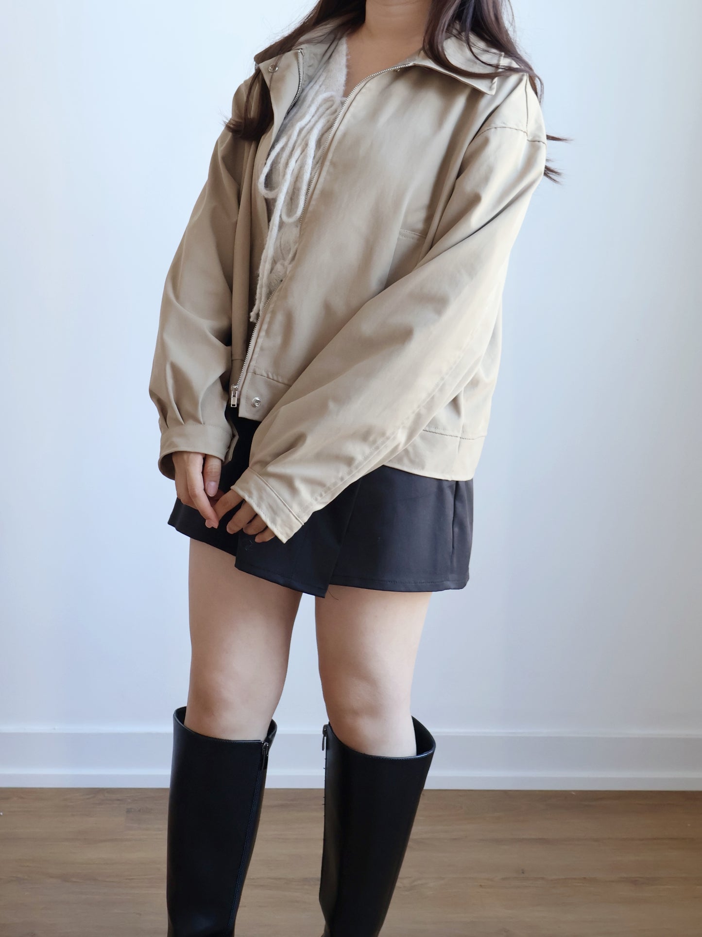 Earth-toned Windproof Zipper Jacket(Beige)