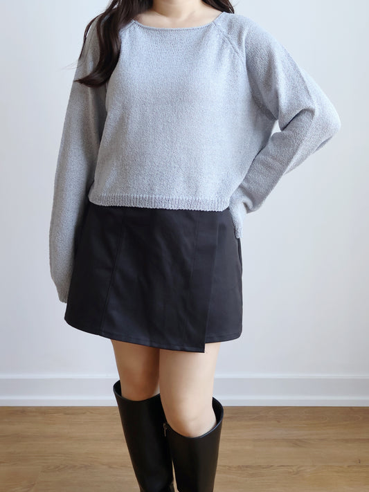 Cloudy Boat Neck Oversized Sweaters(Greyish Blue)