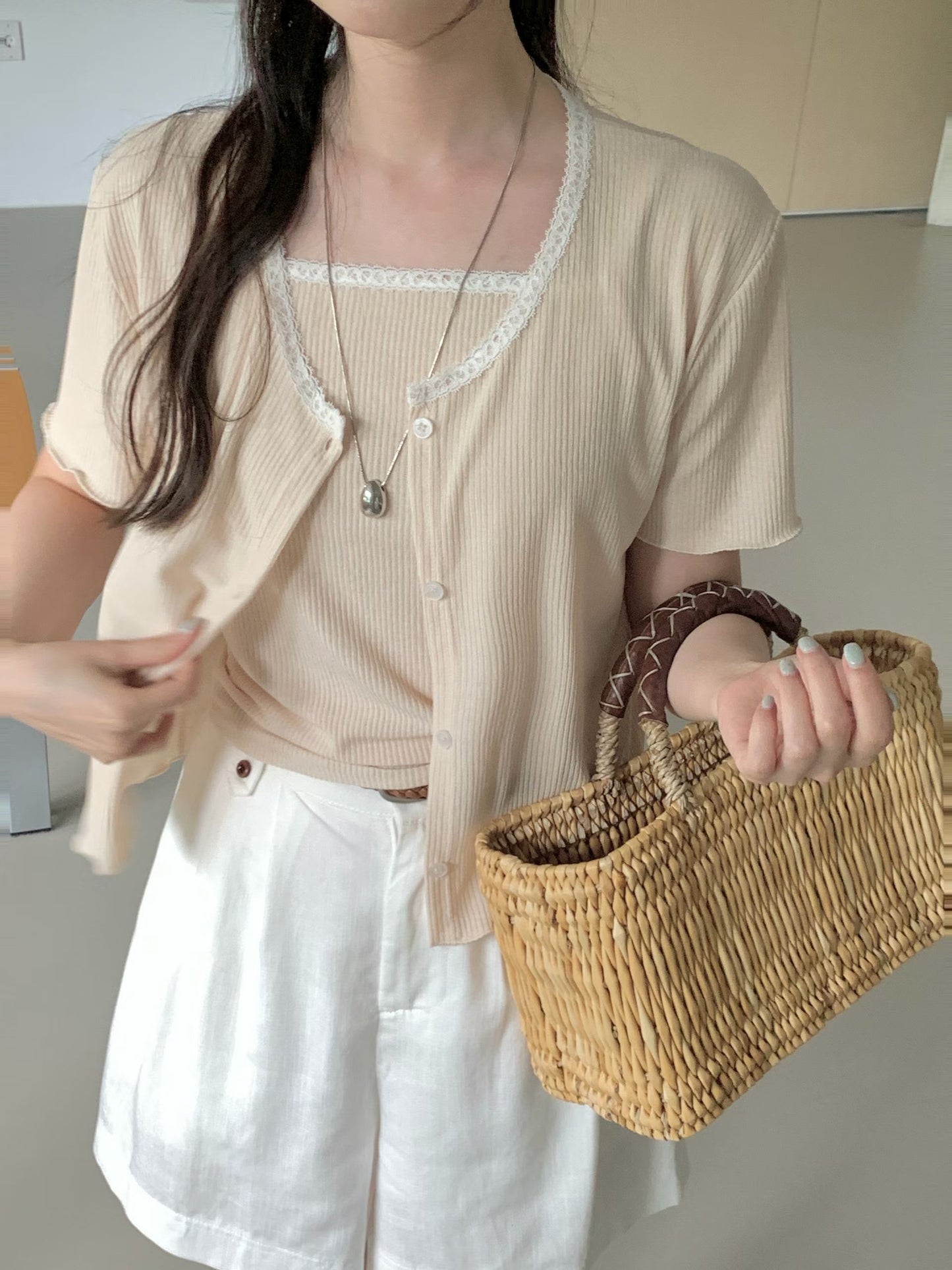 Ethereal Silk-Touch Modal Lace Trim Cami+cardigan Set(3 colors)