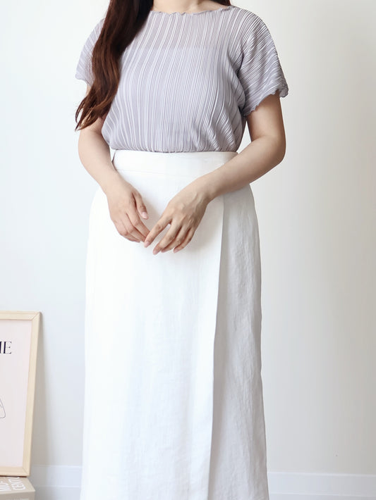 [Wrinkle-Free] Elegant Cool-Touch Vertical Pleat Top(Greyish Blue)