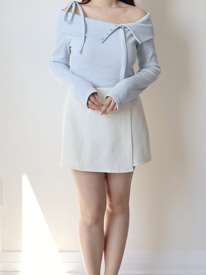 Date Night Pick🎀 Romantic Ribbon Collar Off-Shoulder Top(Skyblue)
