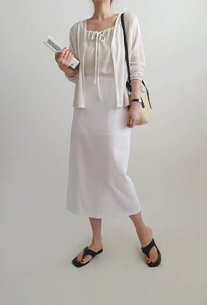 Airy Relaxed Linen Cami & Cardigan 2-Piece Set(Oatmeal)