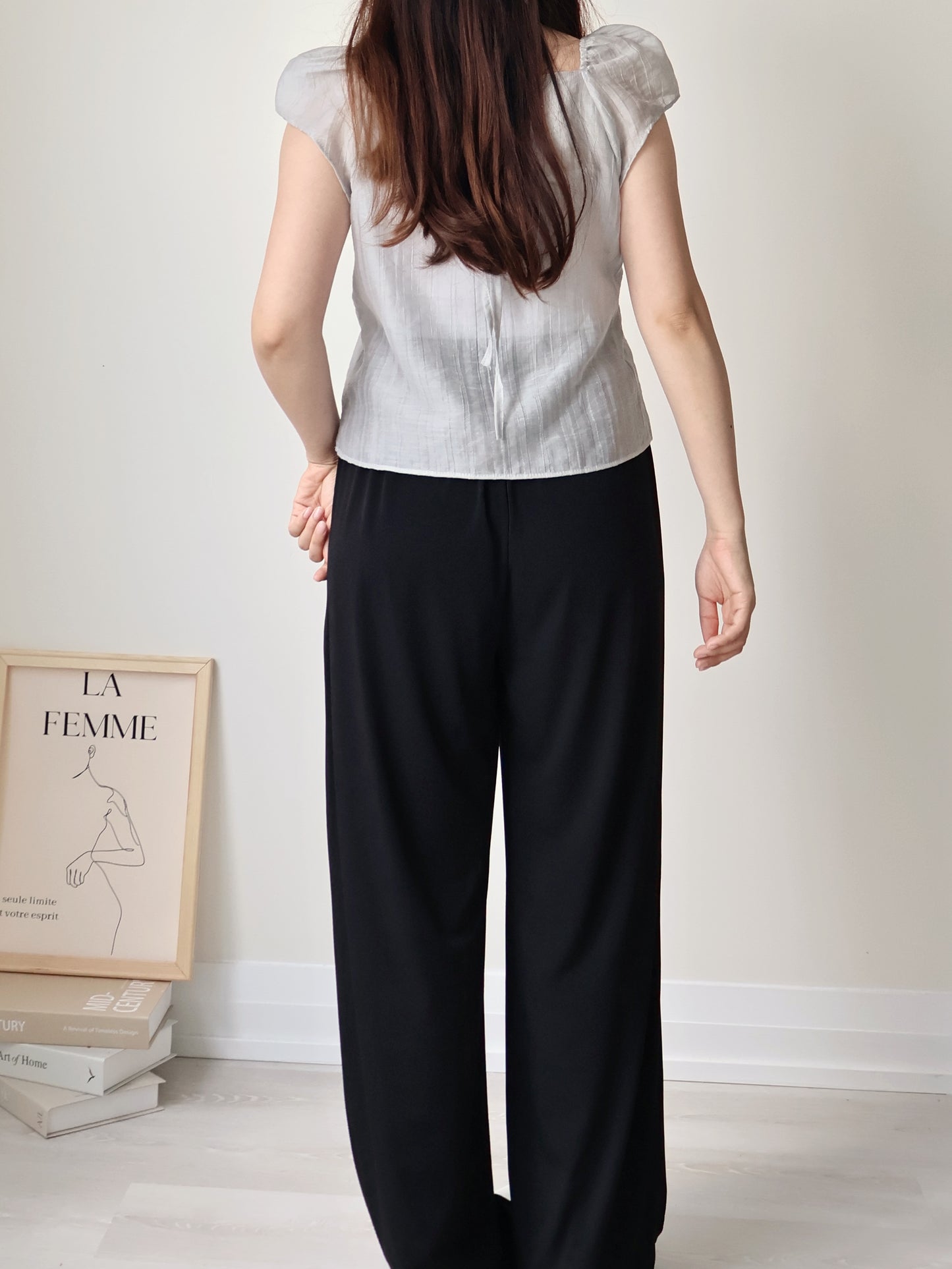 [2-way] Airy Ruffle Halter Tencel Blouse(Light grey)