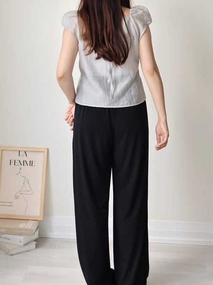 [2-way] Airy Ruffle Halter Tencel Blouse(Light grey)