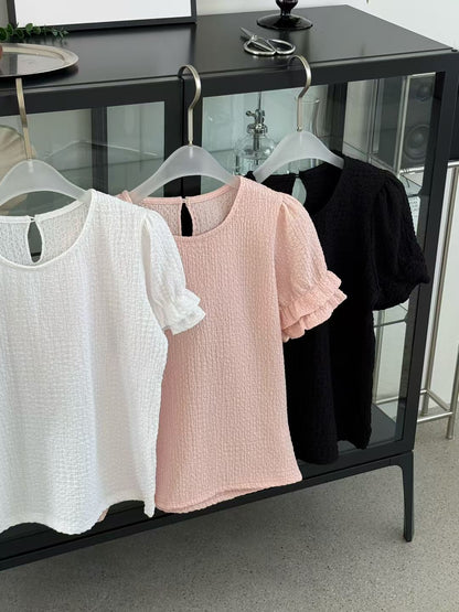 [Wrinkle-Free] Gentle Petal Sleeve Blouse(3 Colors)