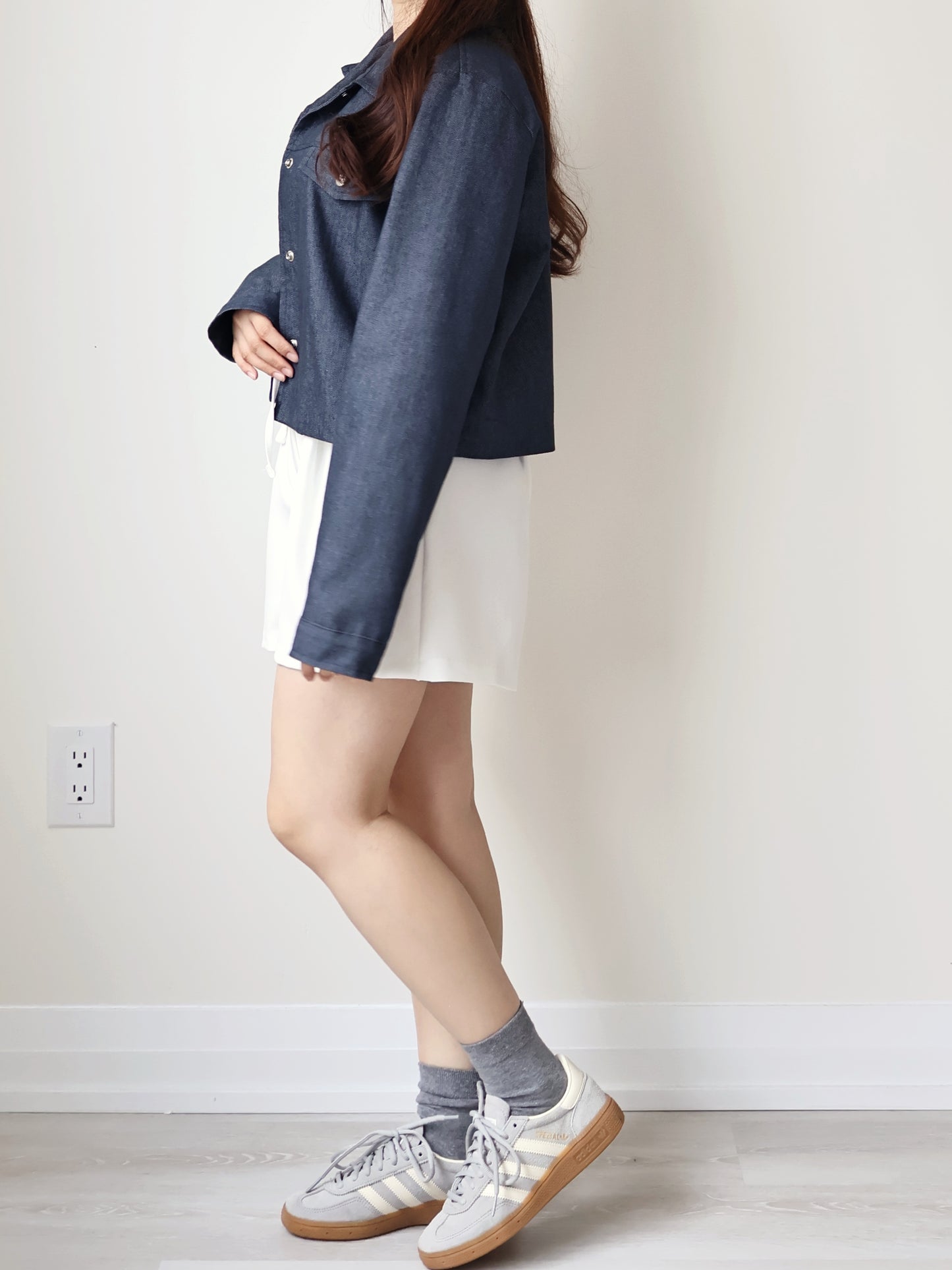 Airy Relaxed Lapel Denim Jacket(Deep blue)