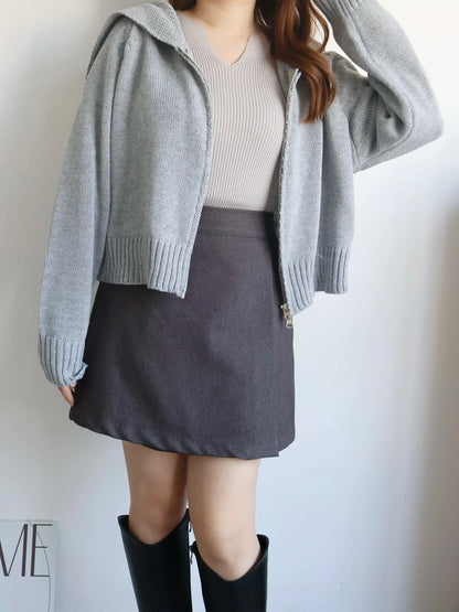 Sailor Collar Zip Cardigan(Grey)
