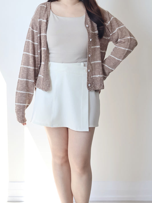 Minimalist Striped Snowy Yarn Cardigan(Brown)