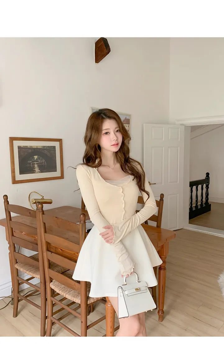 Balletcore Sheer Layered Cami & Cardigan 2-Piece Set(4 colors)