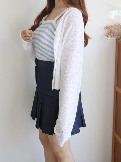 [2-Piece Set] Cozy Weekend Stripe Cami & Knit Set(Ivory)