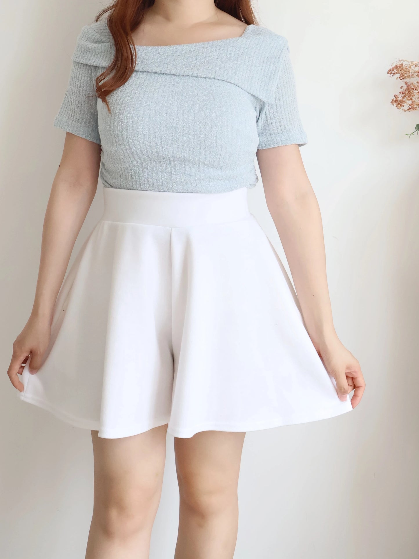 [Hidden Waistband] 365 Comfy A-Line Wide-Leg Cotton Shorts with Pockets(Ivory)